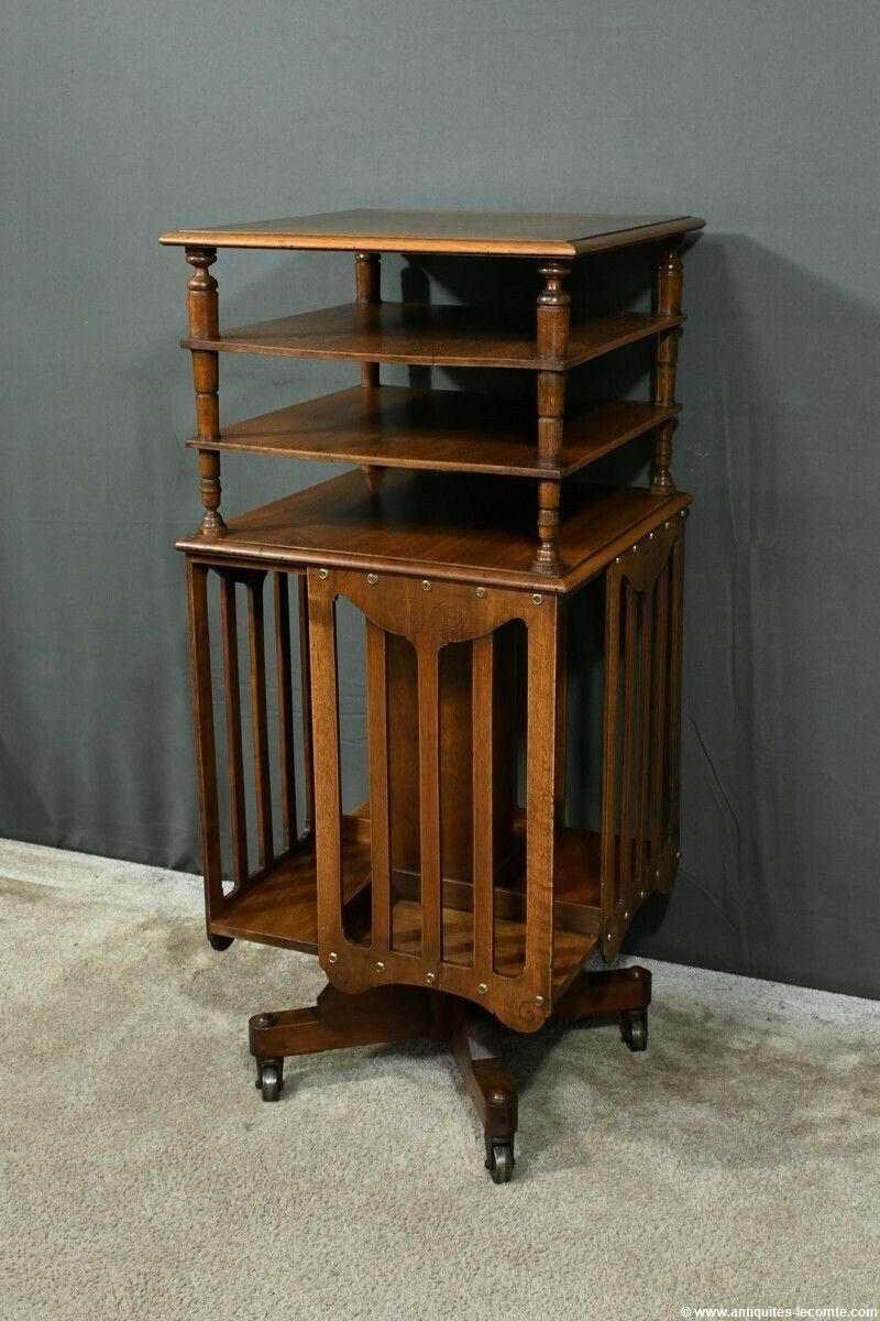 Revolving Walnut Bookcase, Stamped G.Lancelin – 1900 photo furniture