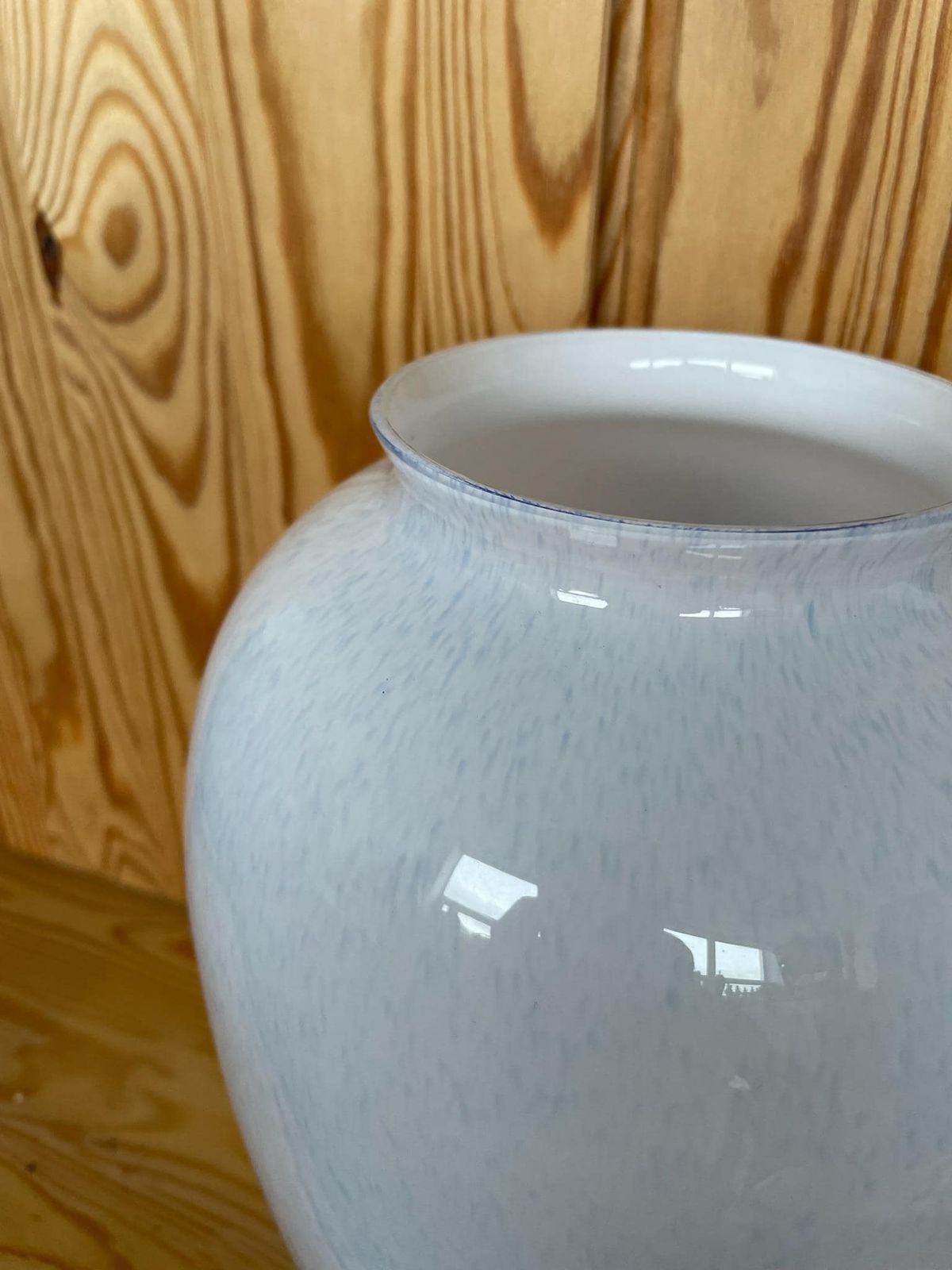 Large Glass White And Blue Flecked Vase By Royal Brierley Studio Late 70s Or 80s photo for sale