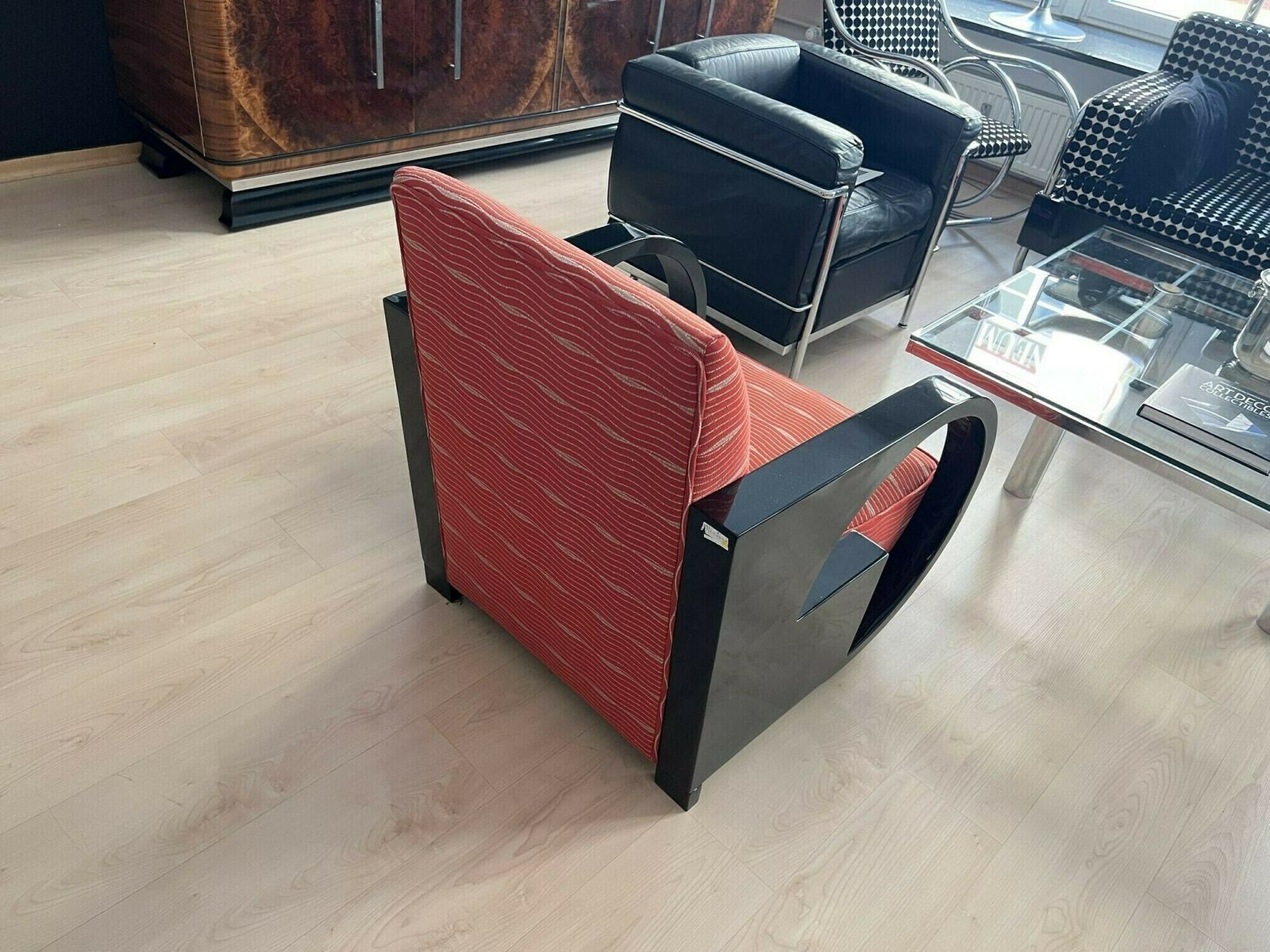 Art Deco Club Chair, Black Lacquer And Red Fabric, France Circa 1930 photo buy