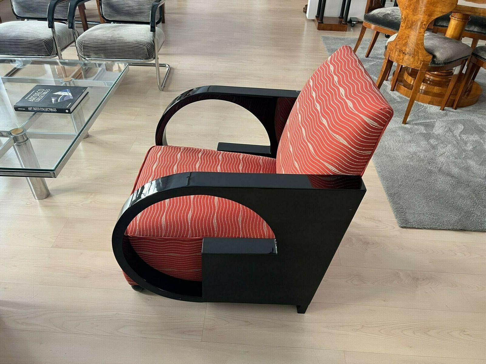 photo furniture Art Deco Club Chair, Black Lacquer And Red Fabric, France Circa 1930