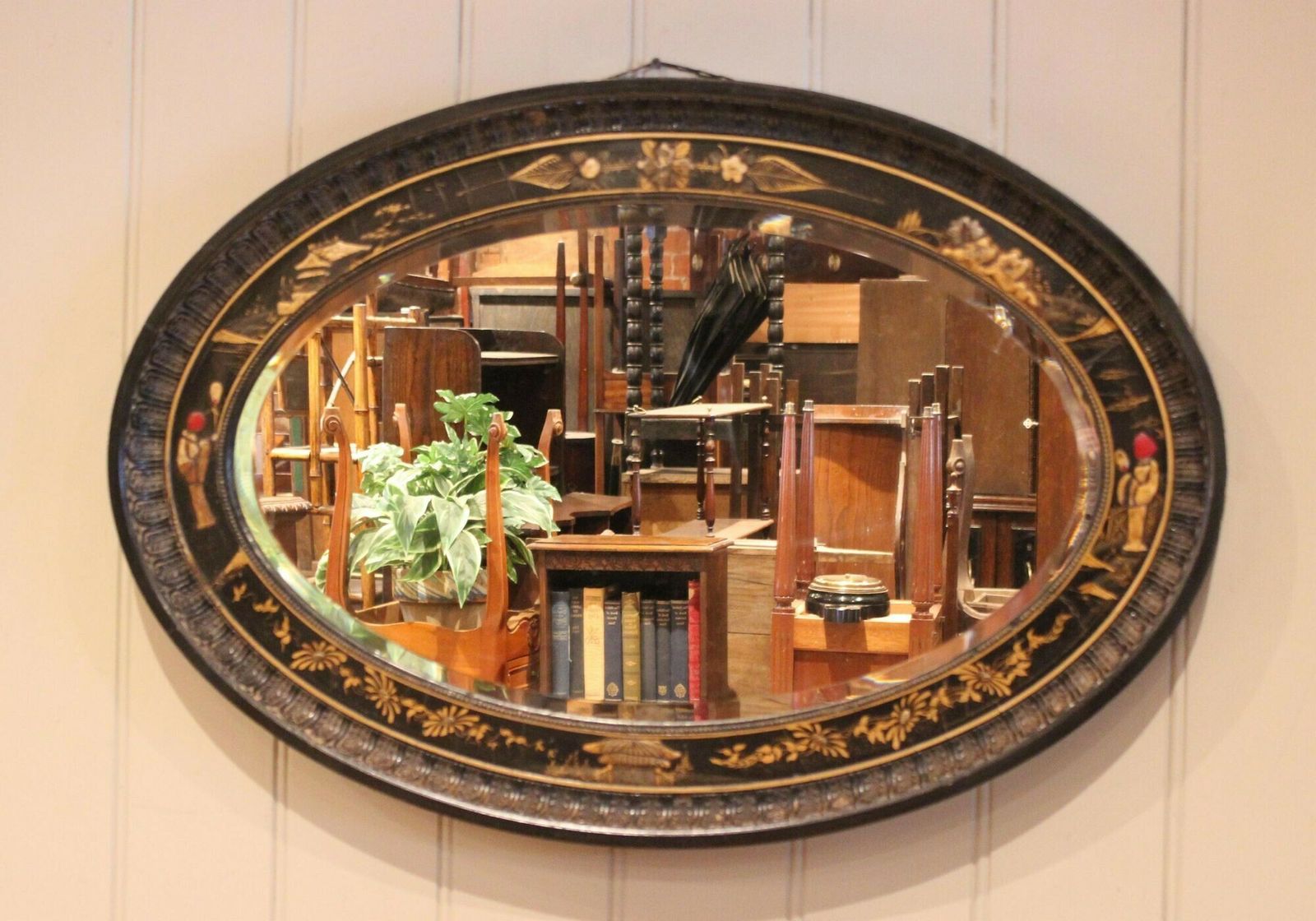 Oval Black Lacquered Wall Mirror photo Home Decor