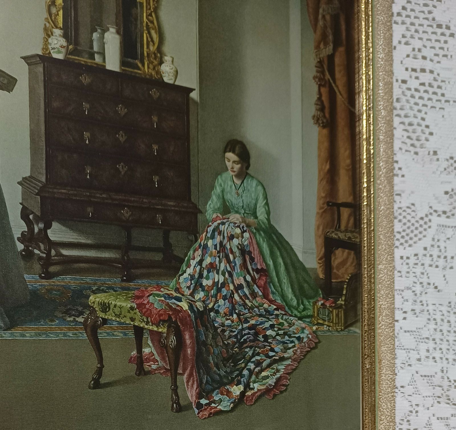 Large Mid Century Art Print The Patchwork Quilt After Leonard Campbell Taylor Framed. photo buy