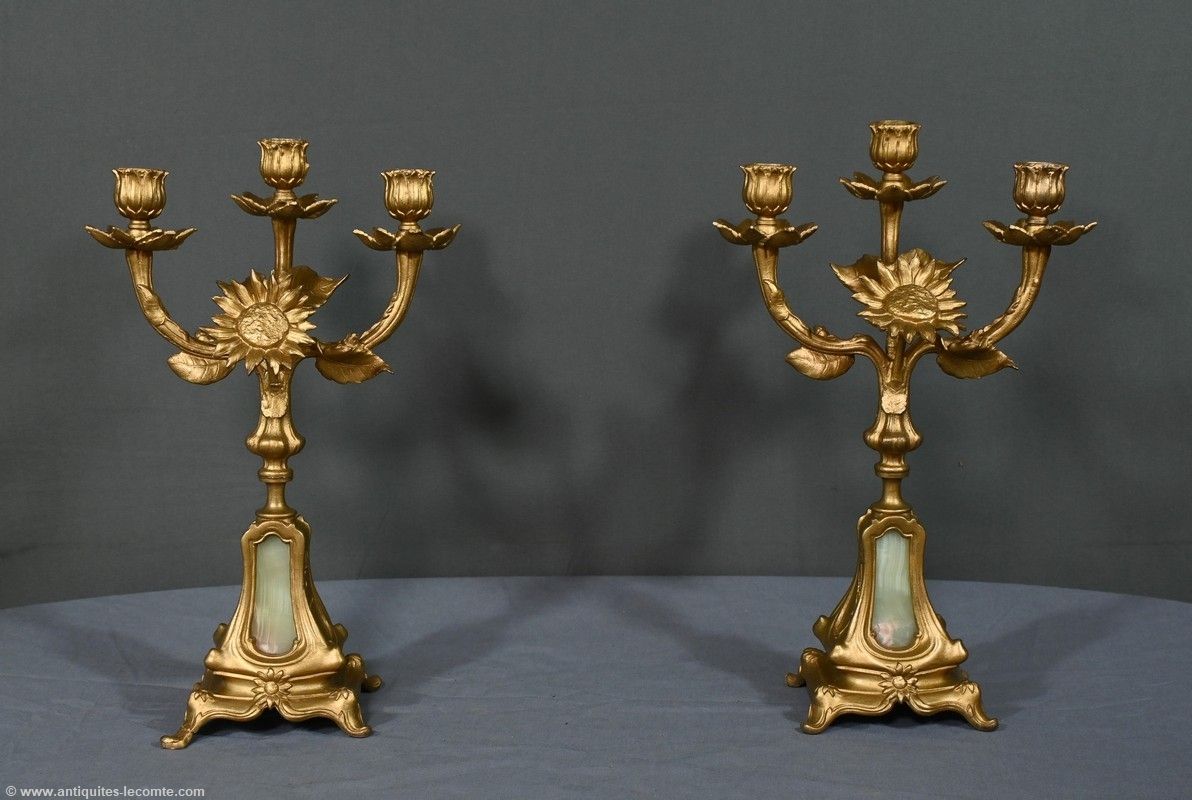 Pair Of Candelabra In Golden Regulate And Onyx – 1940 photo furniture