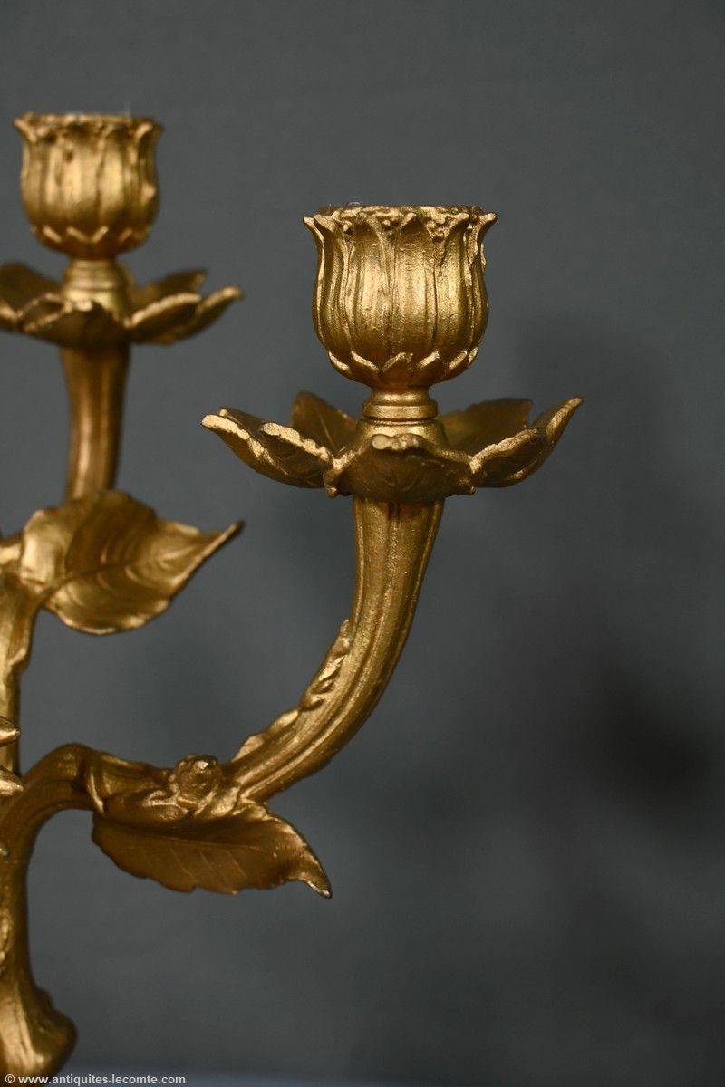 Pair Of Candelabra In Golden Regulate And Onyx – 1940 photo vintage