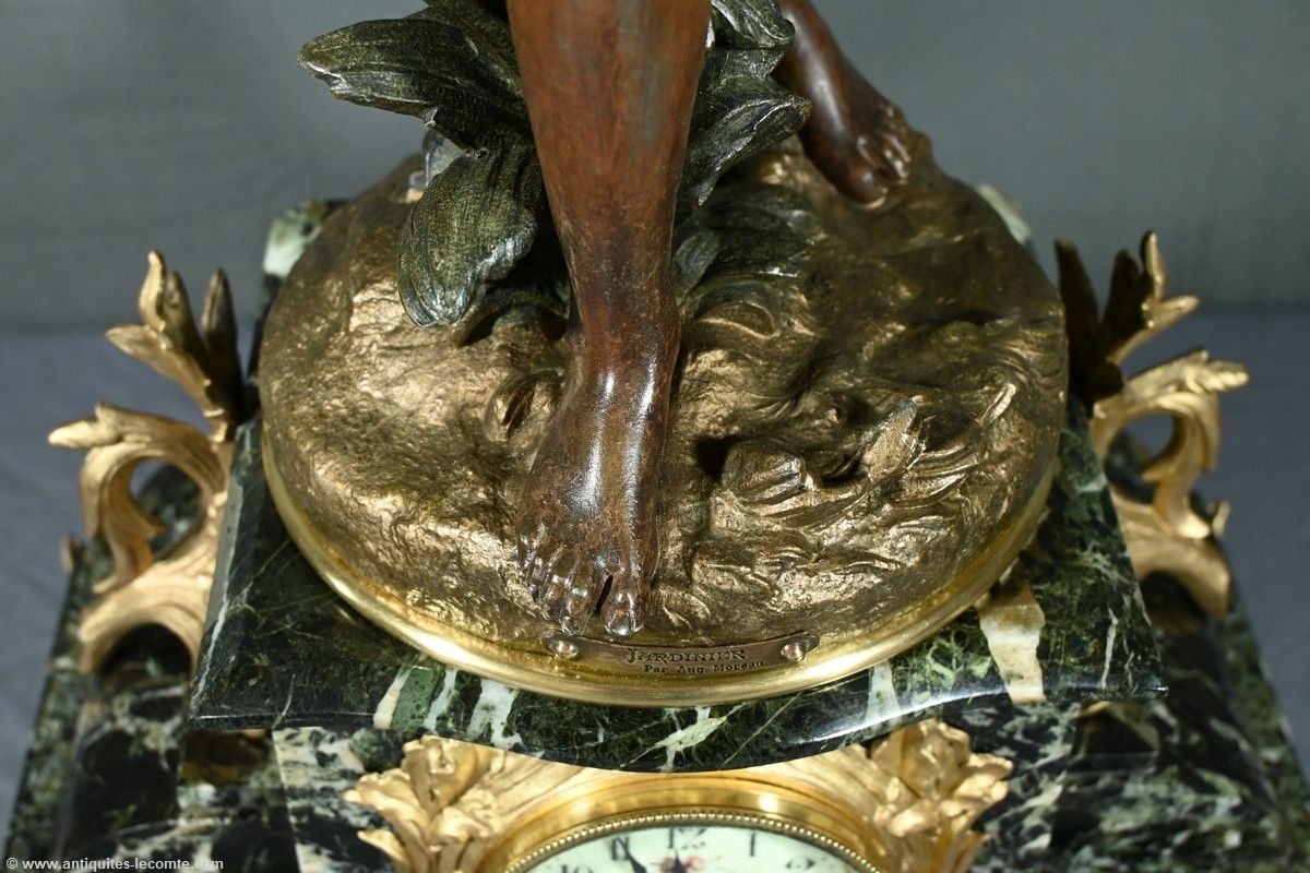 photo buy Regulate And Marble Clock, Titled “Gardener”, Signed A. Moreau – Late 19th Century