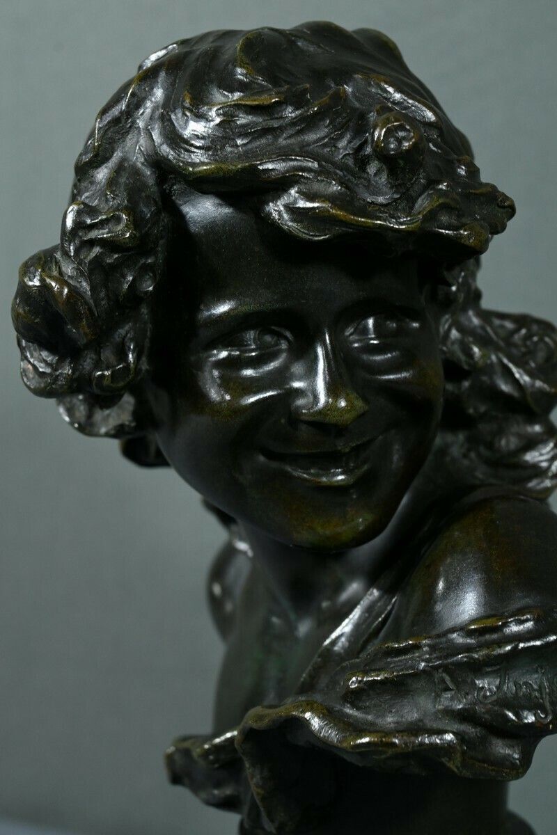 Bronze “Laughing Child”, Signed A.Injalbert – Late 19th Century photo vintage