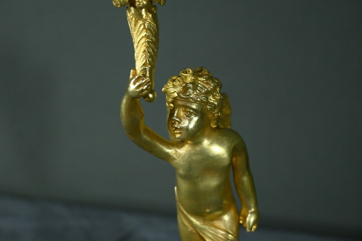 Pair Of Gilt Bronze Candlesticks – Mid 19th Century photo vintage