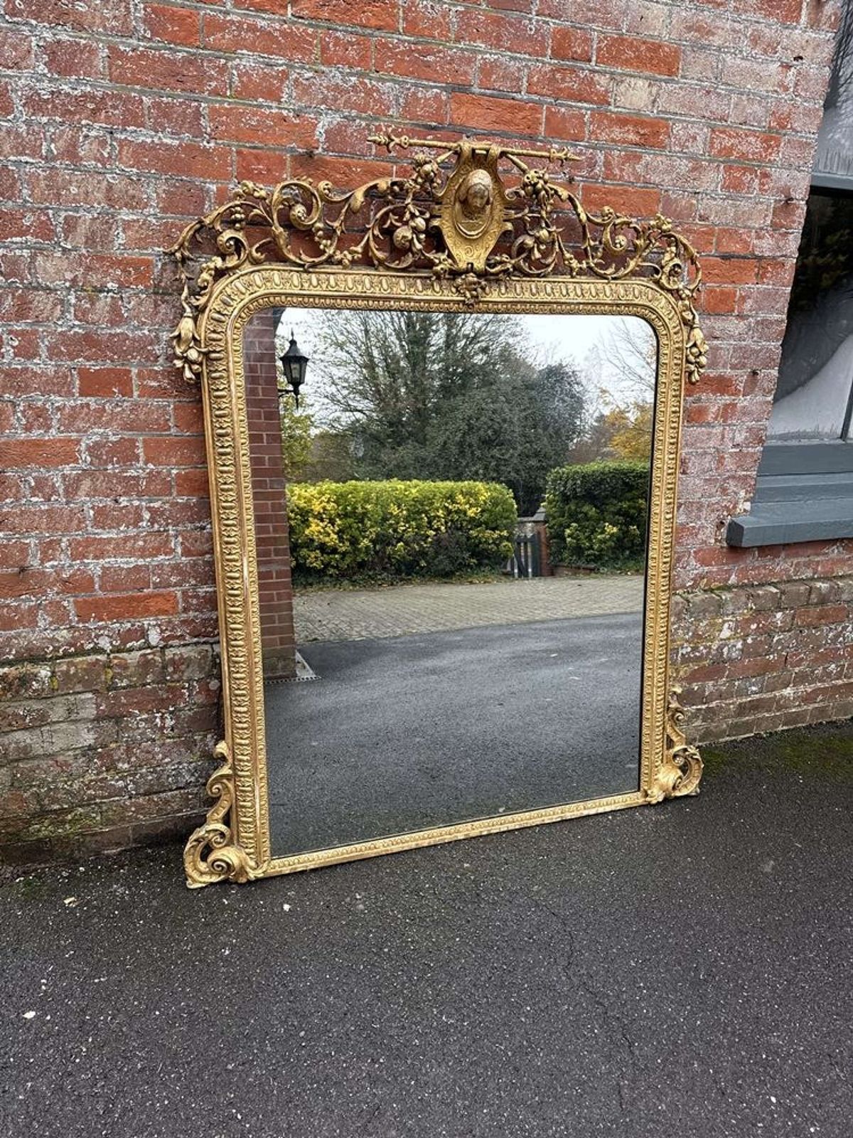 An Exceptional Unusual Large Antique Gilt Overmantle Mirror photo vintage