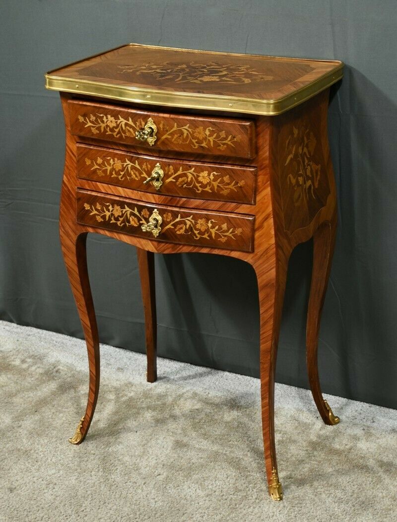 Bedside Table In Rosewood And Palisander, Louis XV Style – Late 19th Century photo for sale