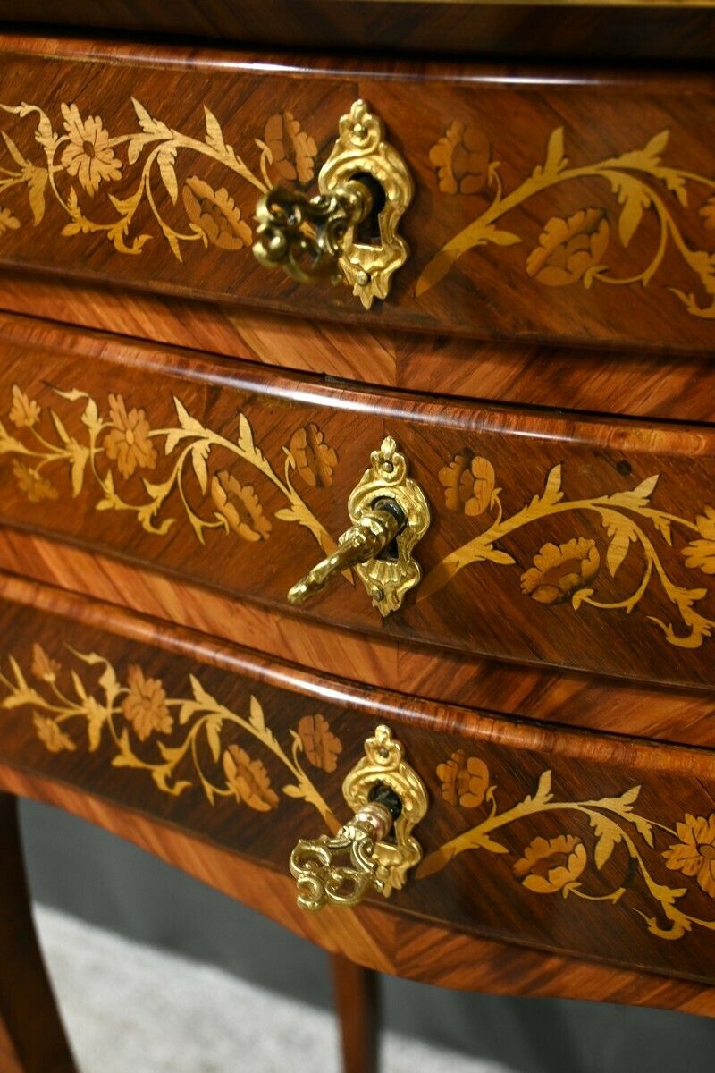 photo vintage Bedside Table In Rosewood And Palisander, Louis XV Style – Late 19th Century