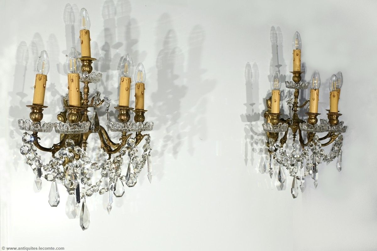 Bronze And Crystal Tassel Wall Lights, Louis XV Style – Late 19th Century photo furniture