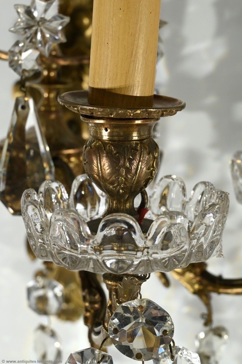 Bronze And Crystal Tassel Wall Lights, Louis XV Style – Late 19th Century photo vinterior