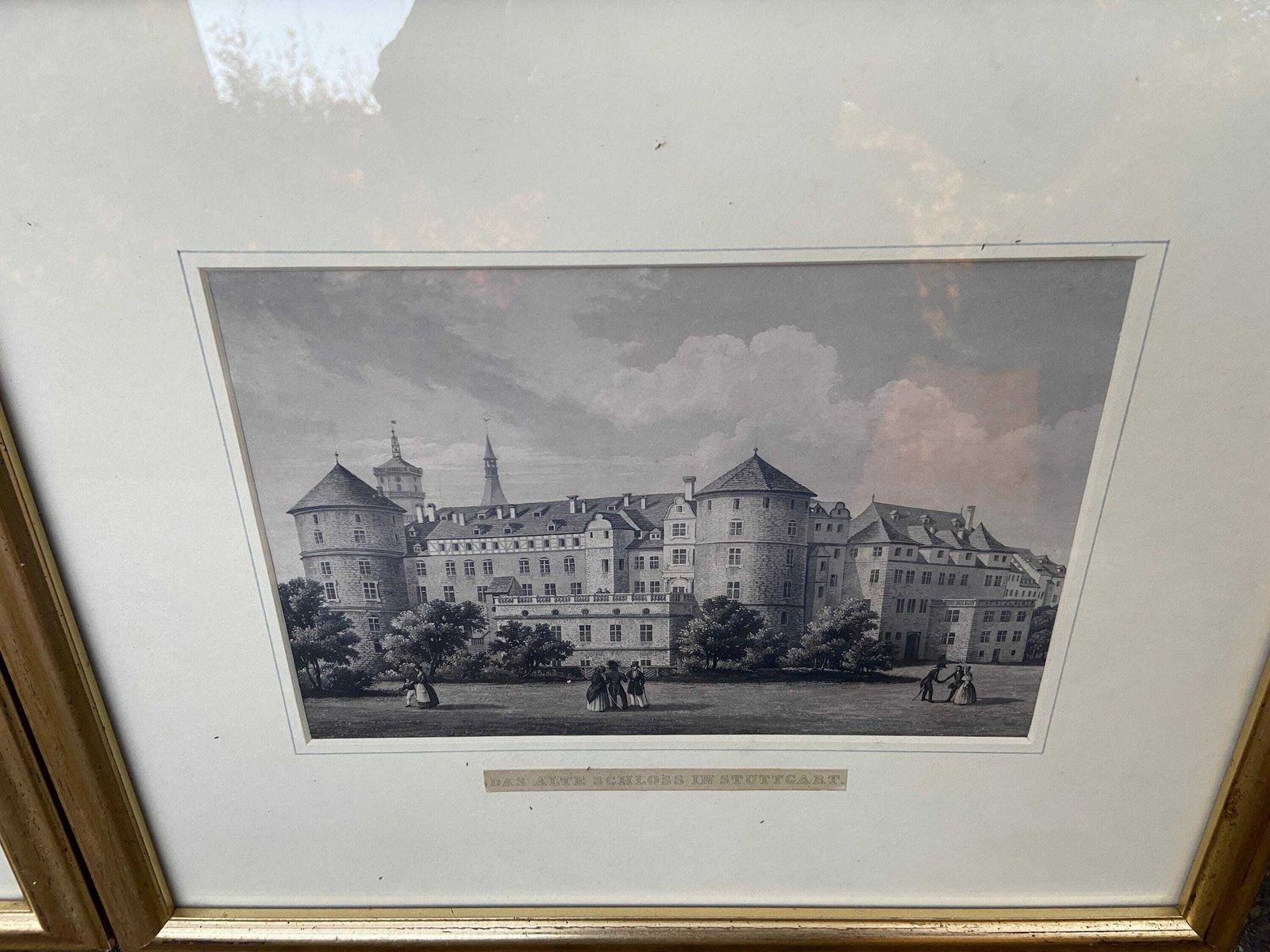Vintage Prints Of German Castles (Stuttgart) In Vintage Mounts And Frames   Das Neue Schloss And Das Alte Schloss photo for sale