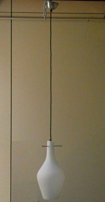 Mid Century Pendant Lamp In Opaline Glass And Iron, Italy, 1950s photo furniture