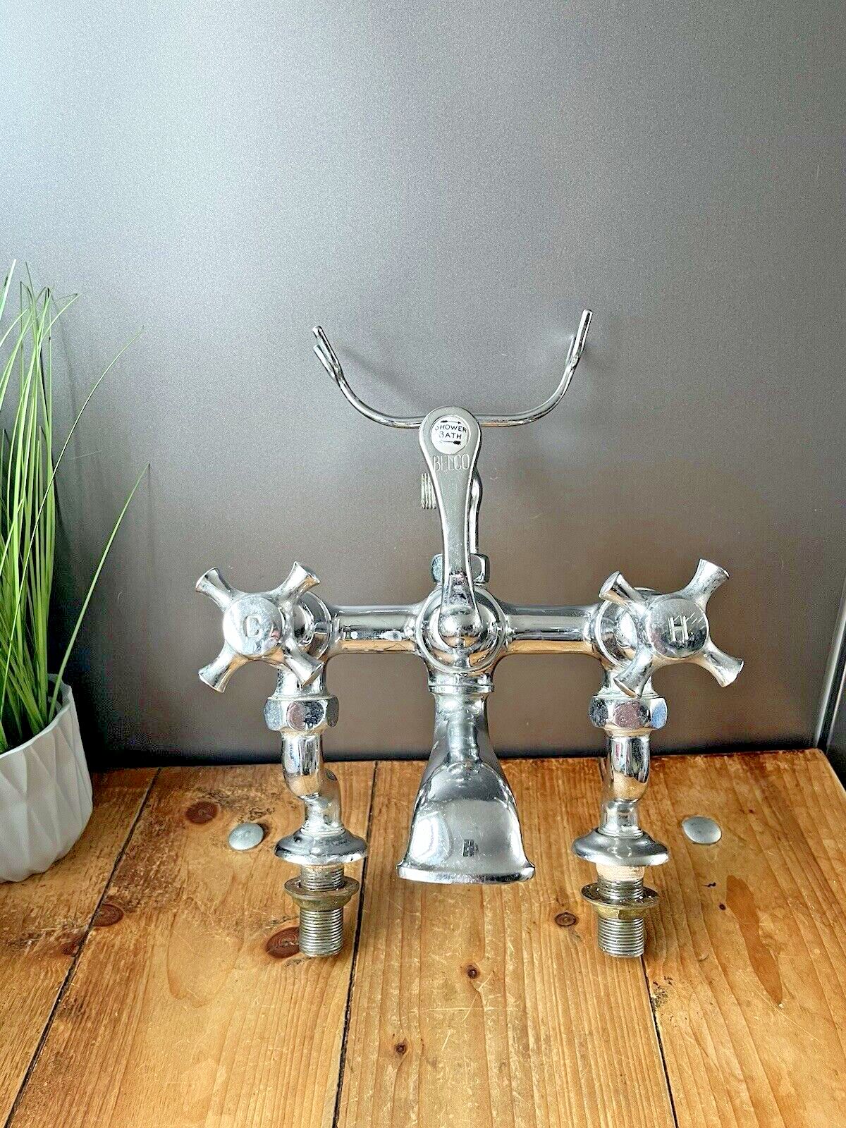 Rare Antique Belco Bath Shower Arm Hot & Cold Twin Mixer Dual Cross Handle Taps photo furniture