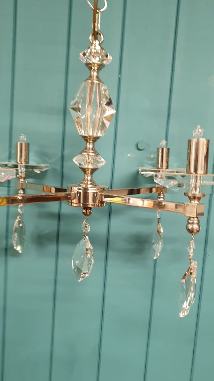 Mid 20th Century Chrome And Cut Glass Chandelier 21" photo for sale