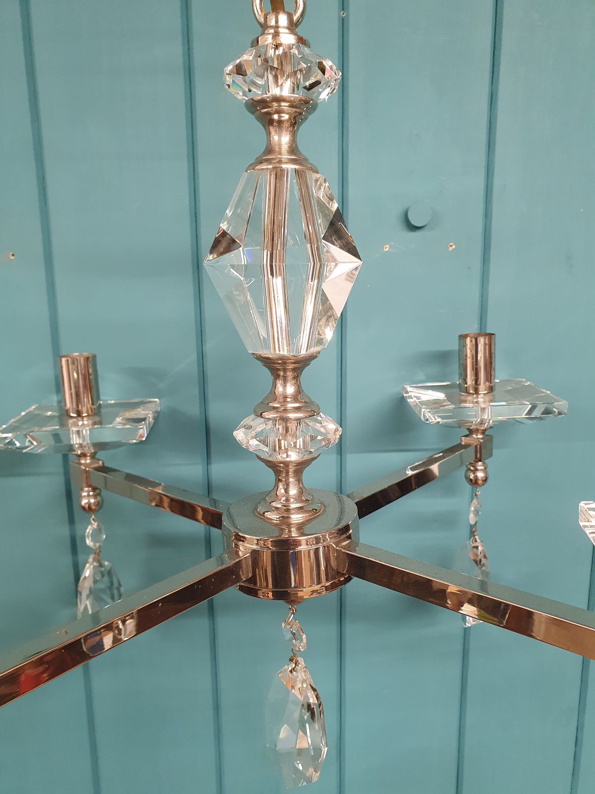 Mid 20th Century Chrome And Cut Glass Chandelier 21" photo 180.0