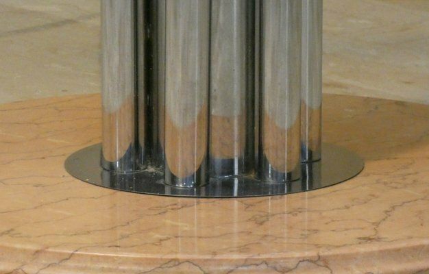 Chromed Steel Dining Table With Marble Base And Tempered Glass Top Attributed To Giotto Stoppino, Italy, 1970s photo vintage