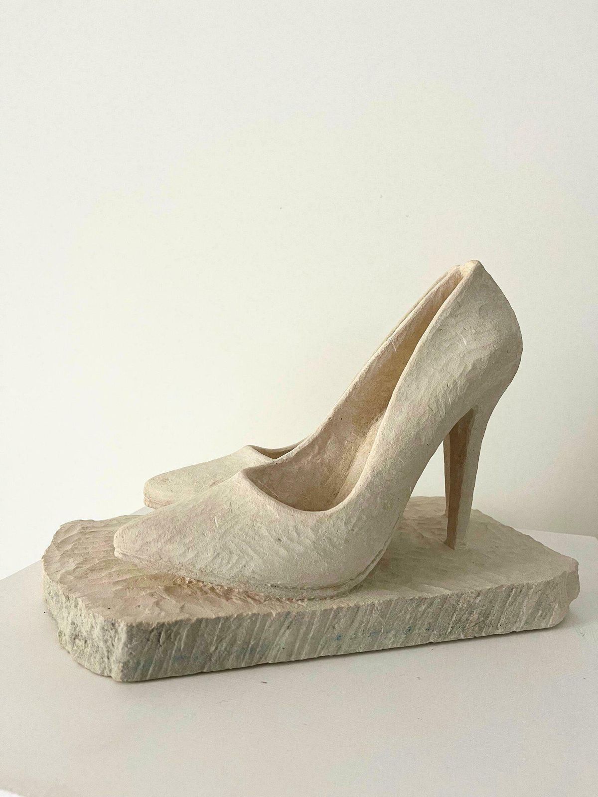 Stone Sculpture Of Stiletto Heel Shoes, Hand Carved Solid Limestone, Dressing Room Accessory Or Doorstop
