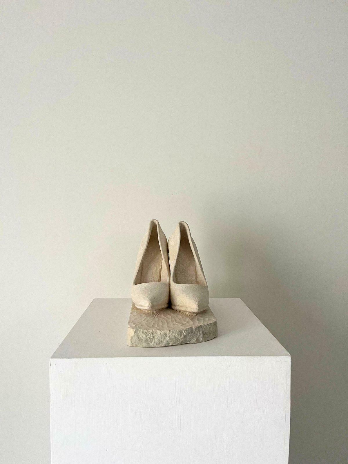 Stone Sculpture Of Stiletto Heel Shoes, Hand Carved Solid Limestone, Dressing Room Accessory Or Doorstop photo vinterior