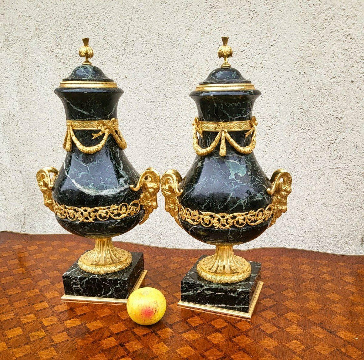 Pair Of Marble And Bronze Cassolettes, 19th Century photo furniture