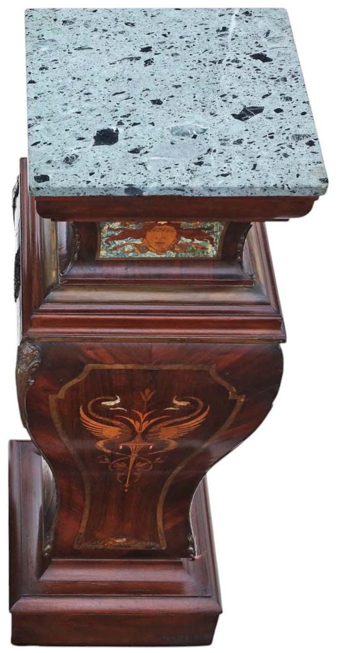 Antique 19th Century Large Neoclassical Jardiniere Statue Stand – Marquetry Pedestal Table With Ormolu Mounts And Marble Top photo 1995.0
