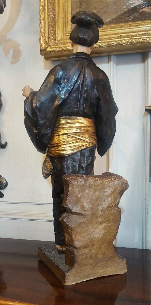 Att à Goldscheider, Japanese, Painted Terracotta Sculpture, 19th Century photo furniture