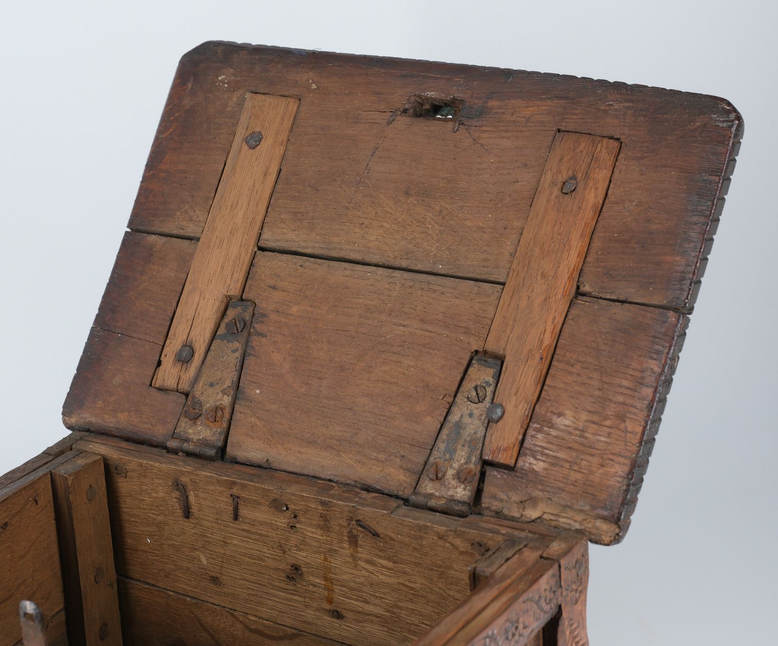 19th Century Scandinavian Folk Art Carved Oak Table Top Chest photo vintage