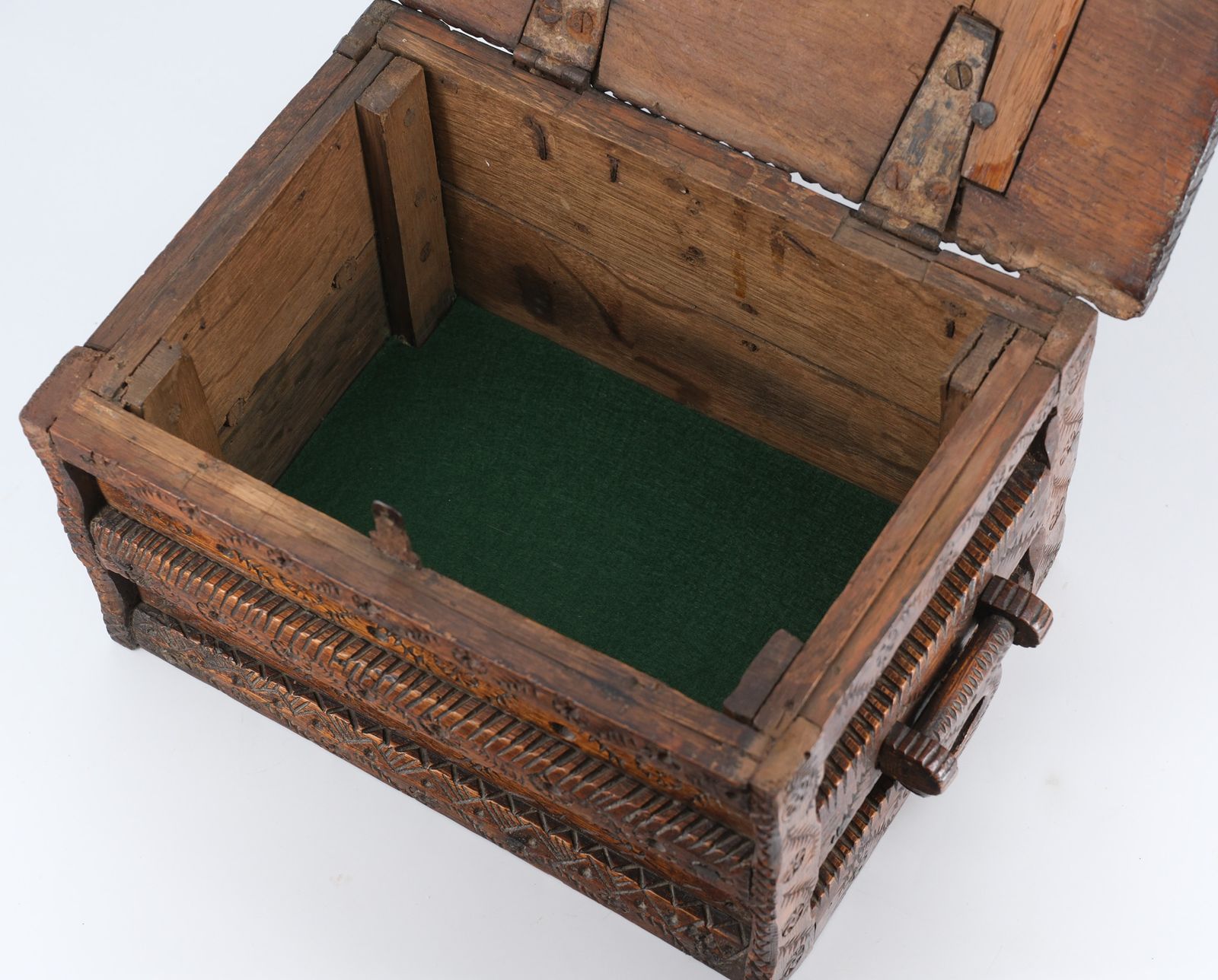 photo furniture 19th Century Scandinavian Folk Art Carved Oak Table Top Chest