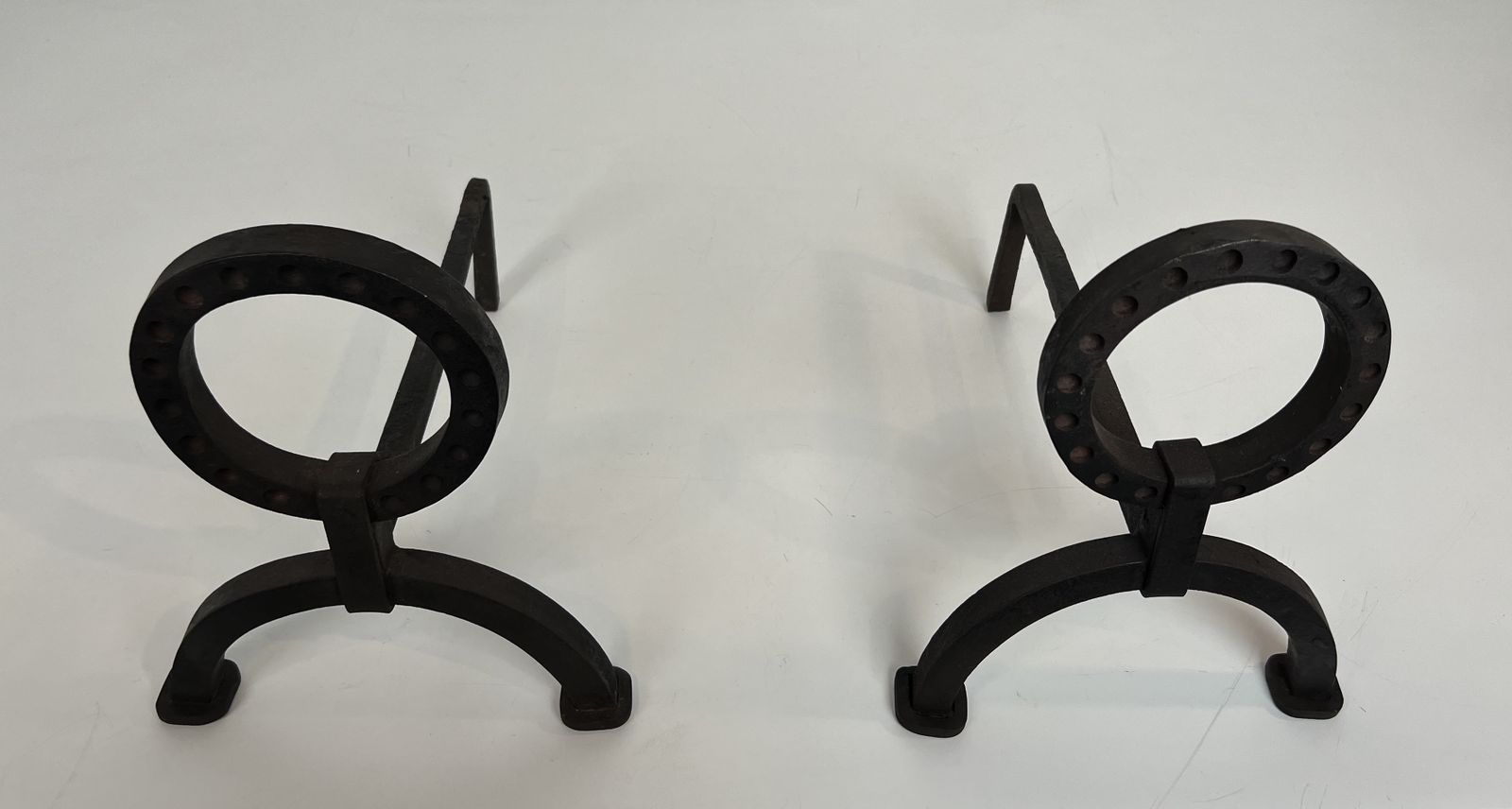 Pair Of Modernist Wrought Iron Andirons In The Style Of Jacques Adnet photo Home Fixtures