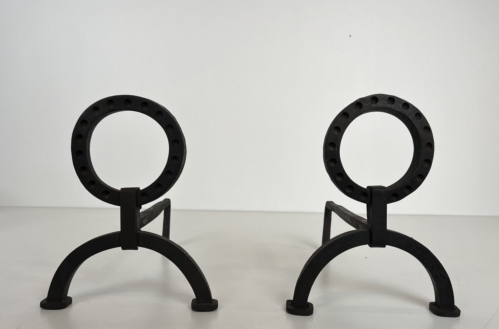 Home Fixtures Pair Of Modernist Wrought Iron Andirons In The Style Of Jacques Adnet photo