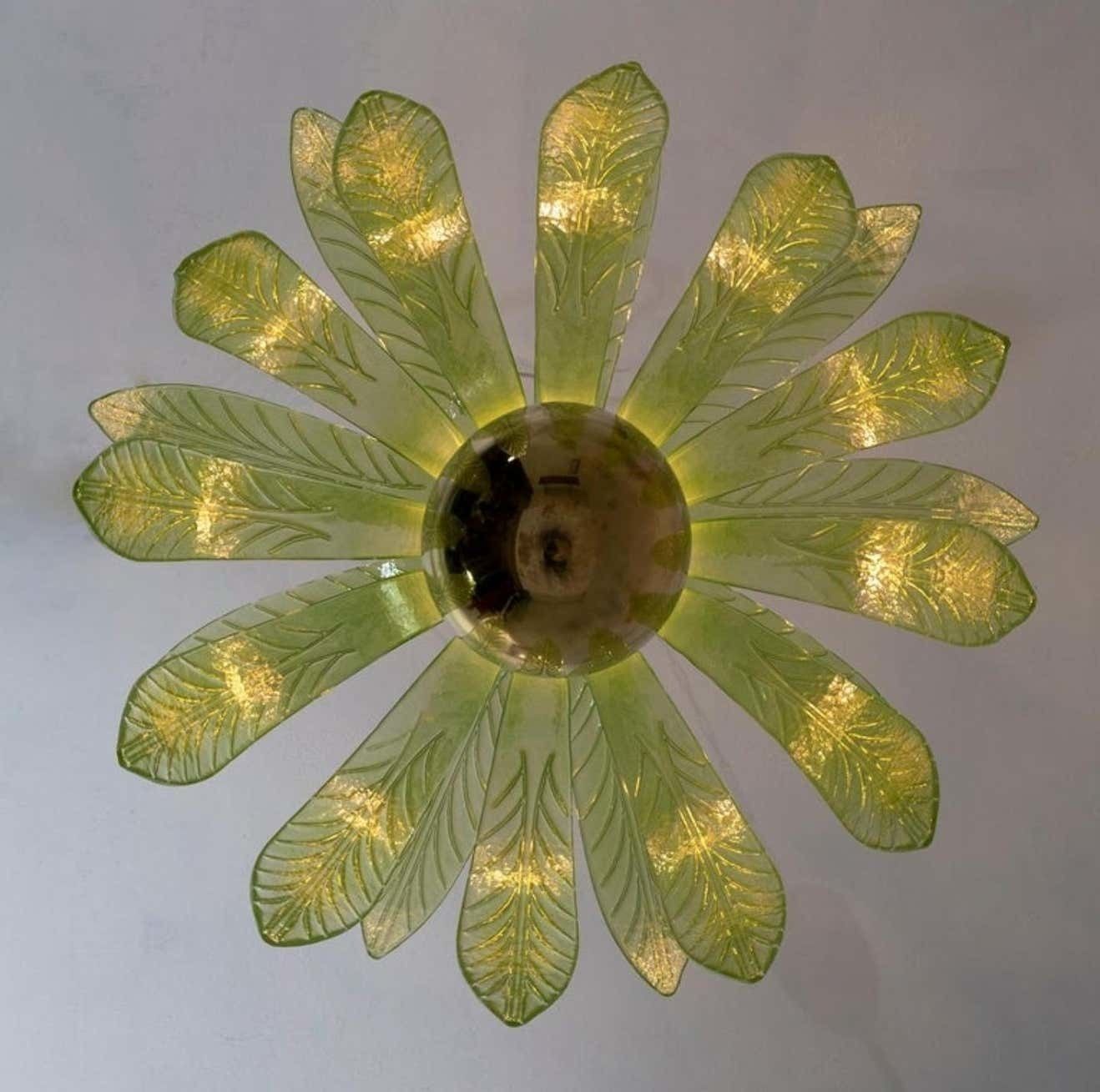 Modern Palm Leaves Chandelier Murano Glass And Brass, 1970s photo furniture
