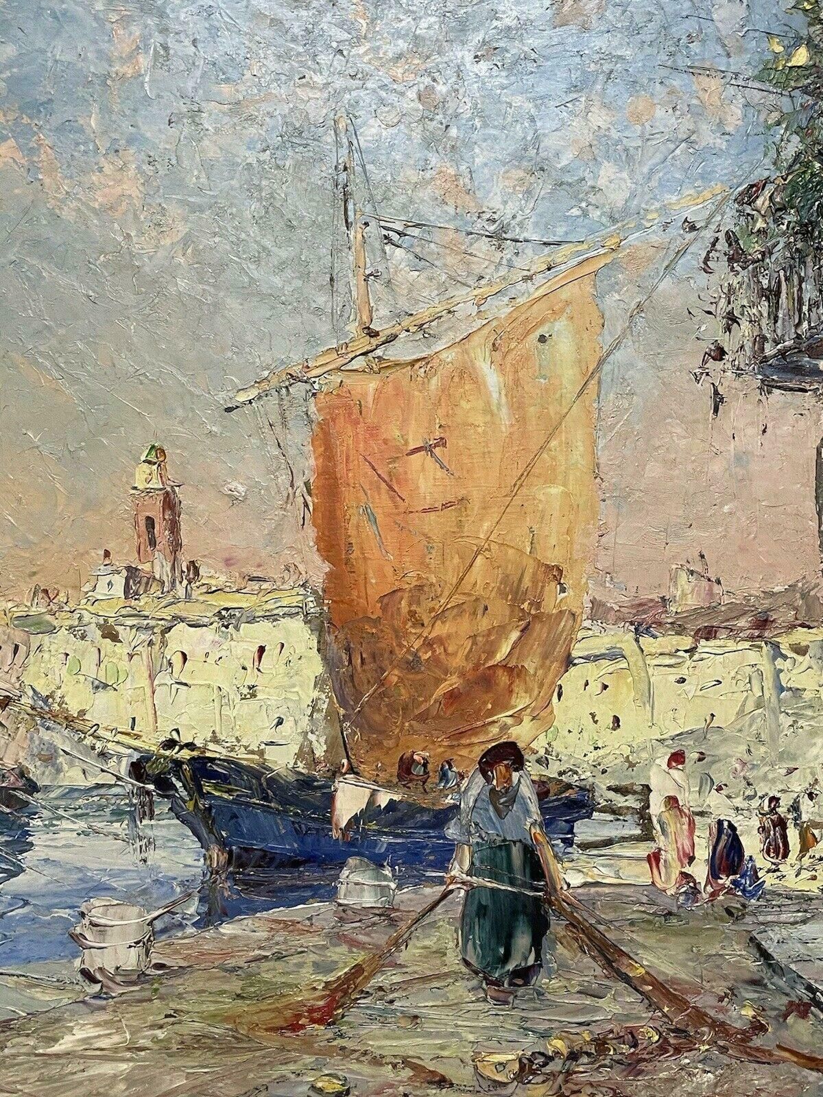 Unknownmid 20th Century French Post Impressionist Oil   St. Tropez Harbour Old Townmid Century photo 1334.0
