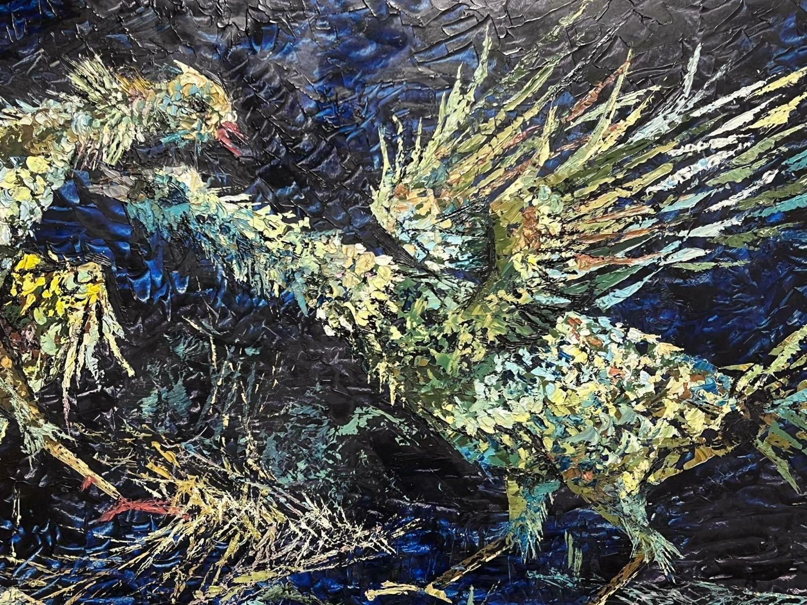 French School1960's Huge Modernist Oil Painting The Cock Fight 1960's photo 2462.0