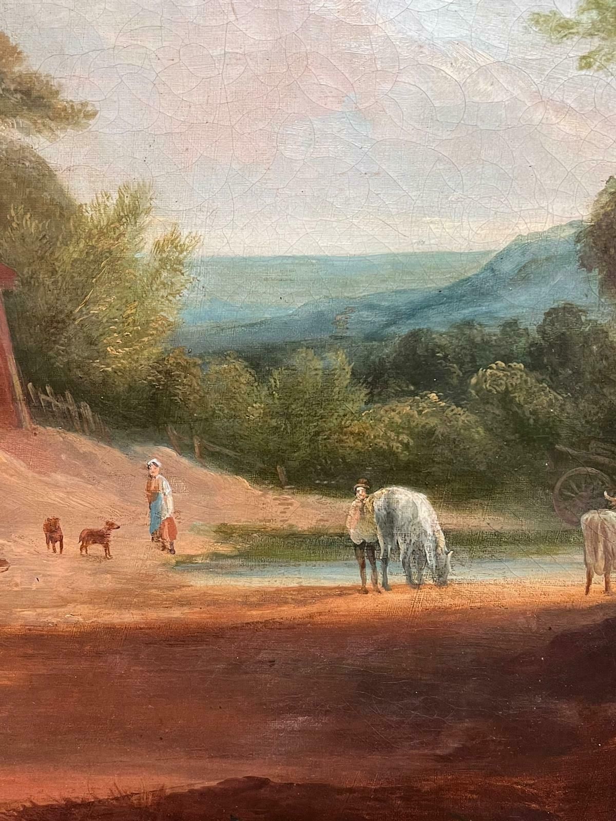 British Victorianhuge 1830's British Oil Painting On Canvas Farmyard Scene With Animals Landscape photo 2052.0