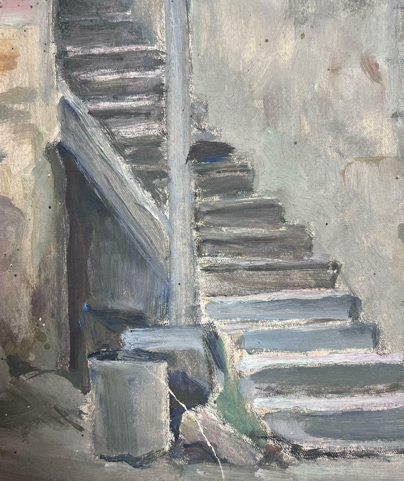 Louise Alix1930's French Impressionist Grey Stone Stair Way Gouache Painting 1930's photo furniture