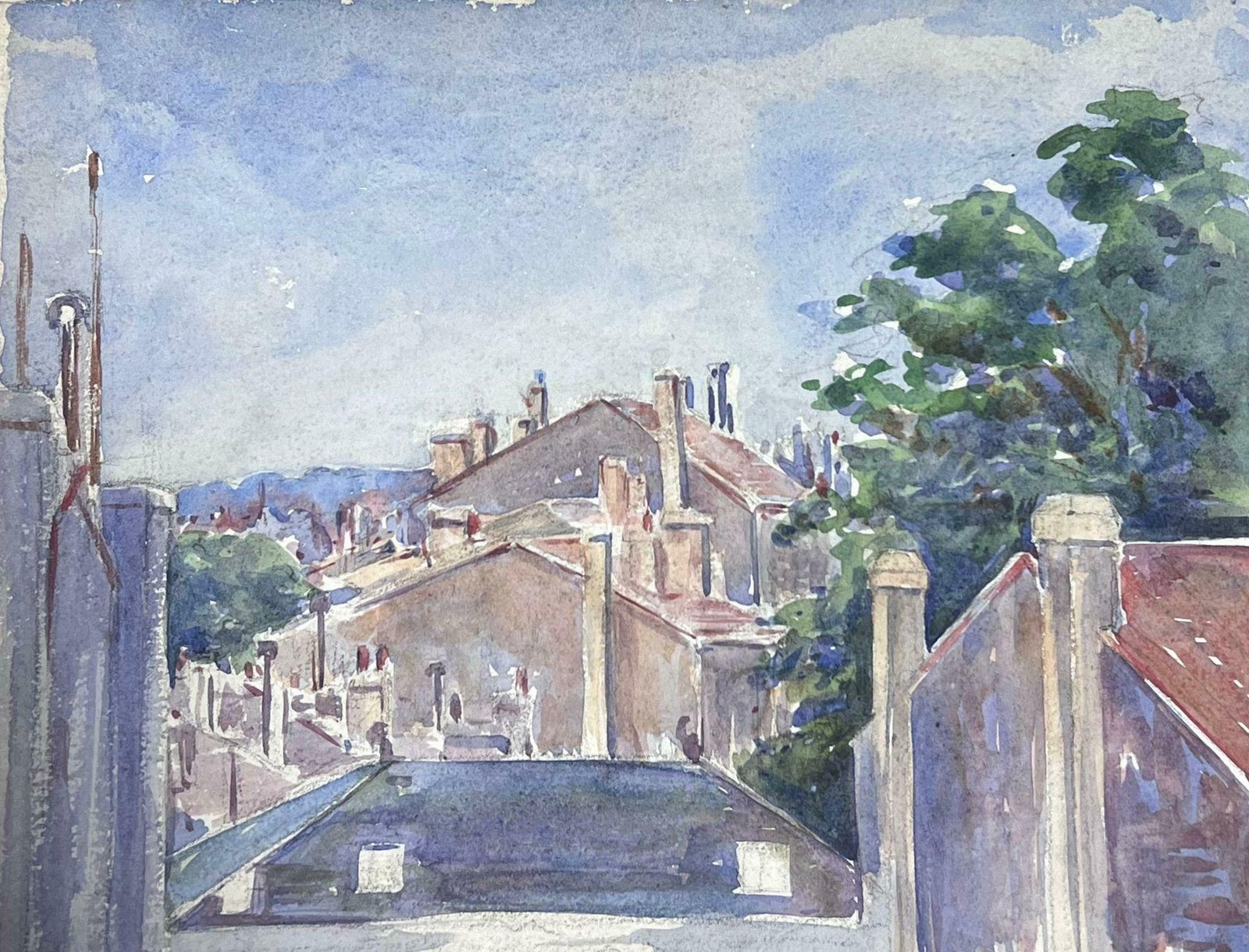 Louise Alix1930's French Impressionist Village Roof Tops Watercolour Landscape1930's