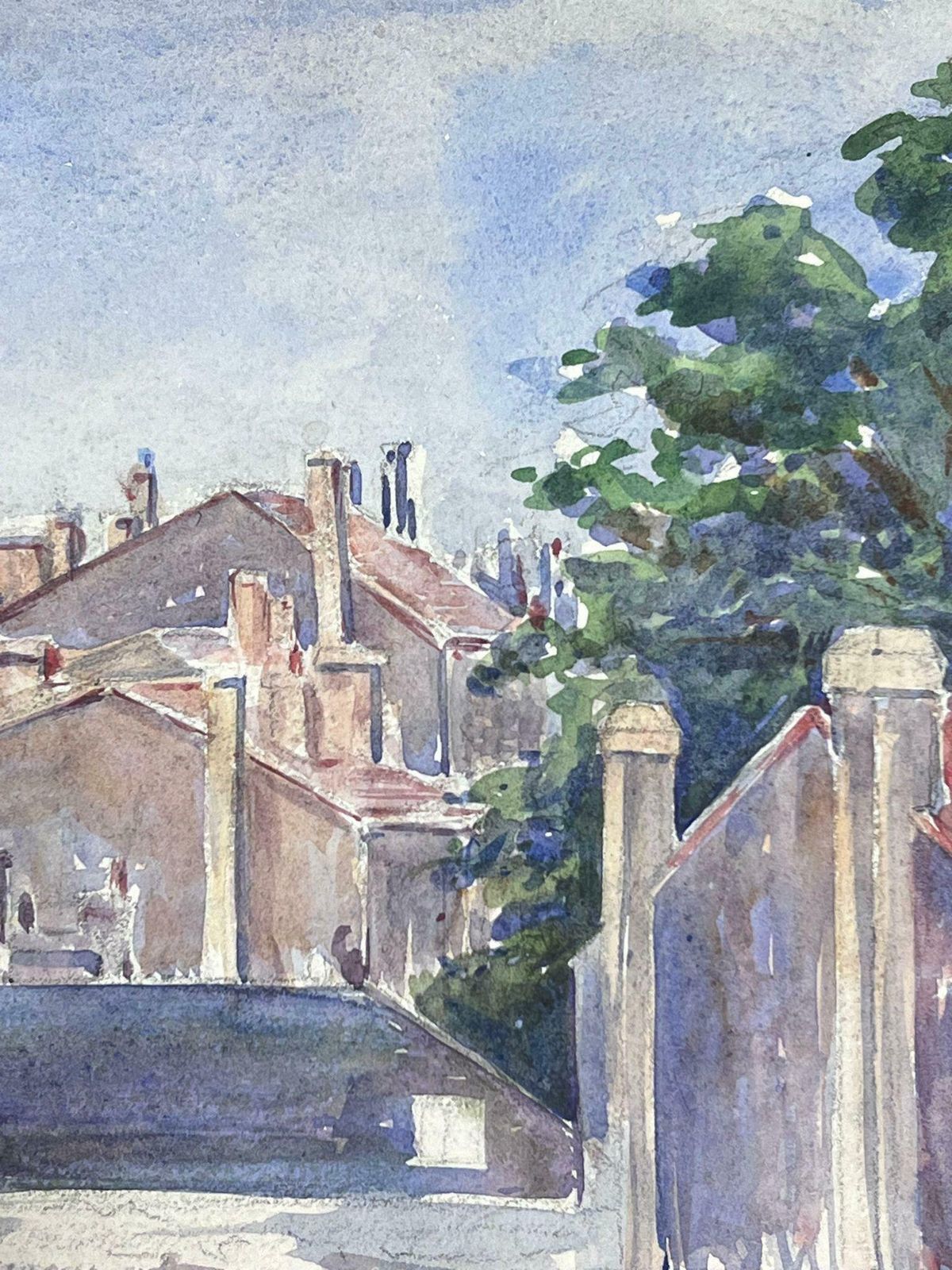 Louise Alix1930's French Impressionist Village Roof Tops Watercolour Landscape1930's photo for sale
