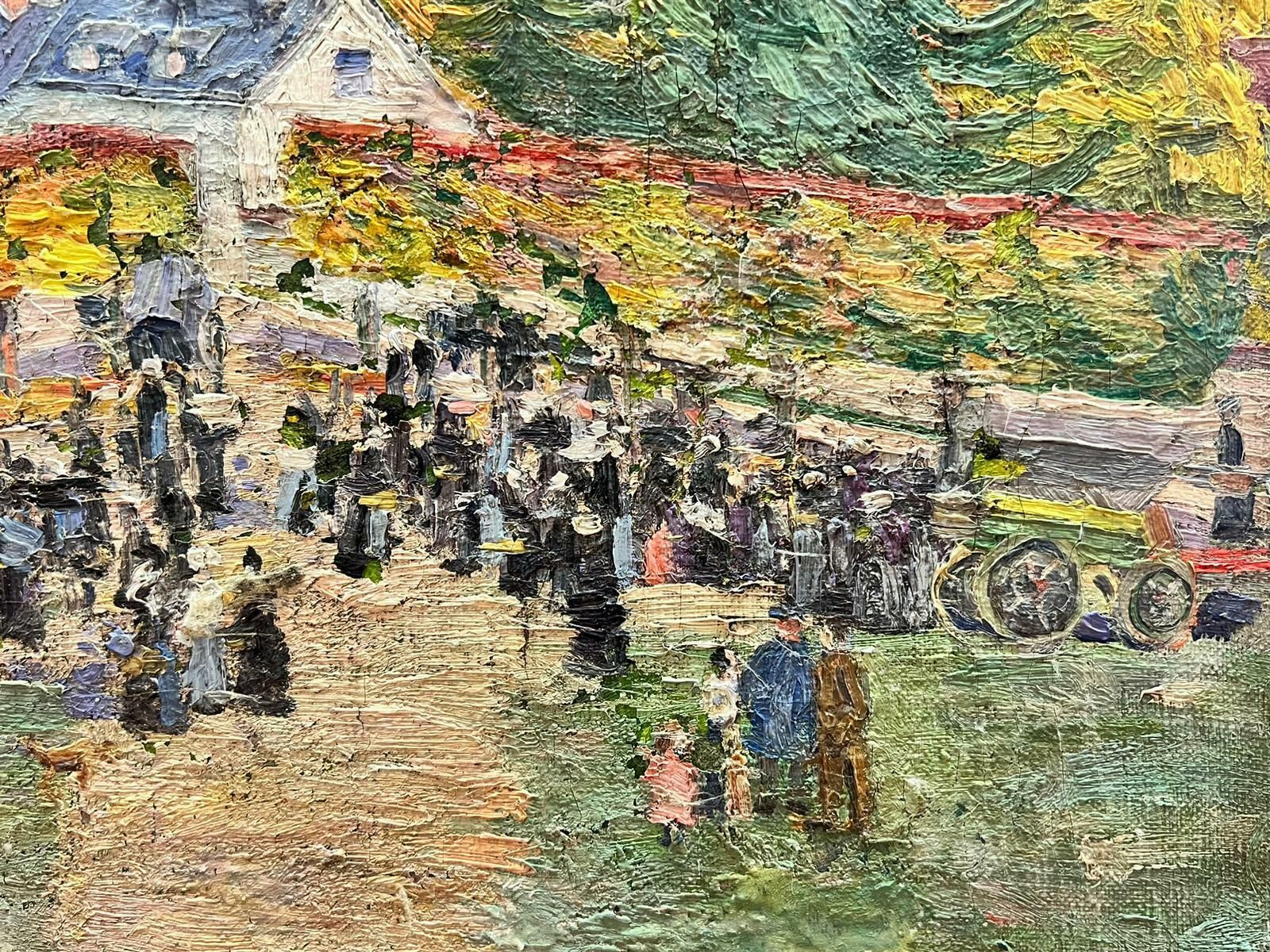 Suzanne Crochetvillage Fete Market Gathering 1930's French Post Impressionist Oil Paintingc. 1930's photo Art