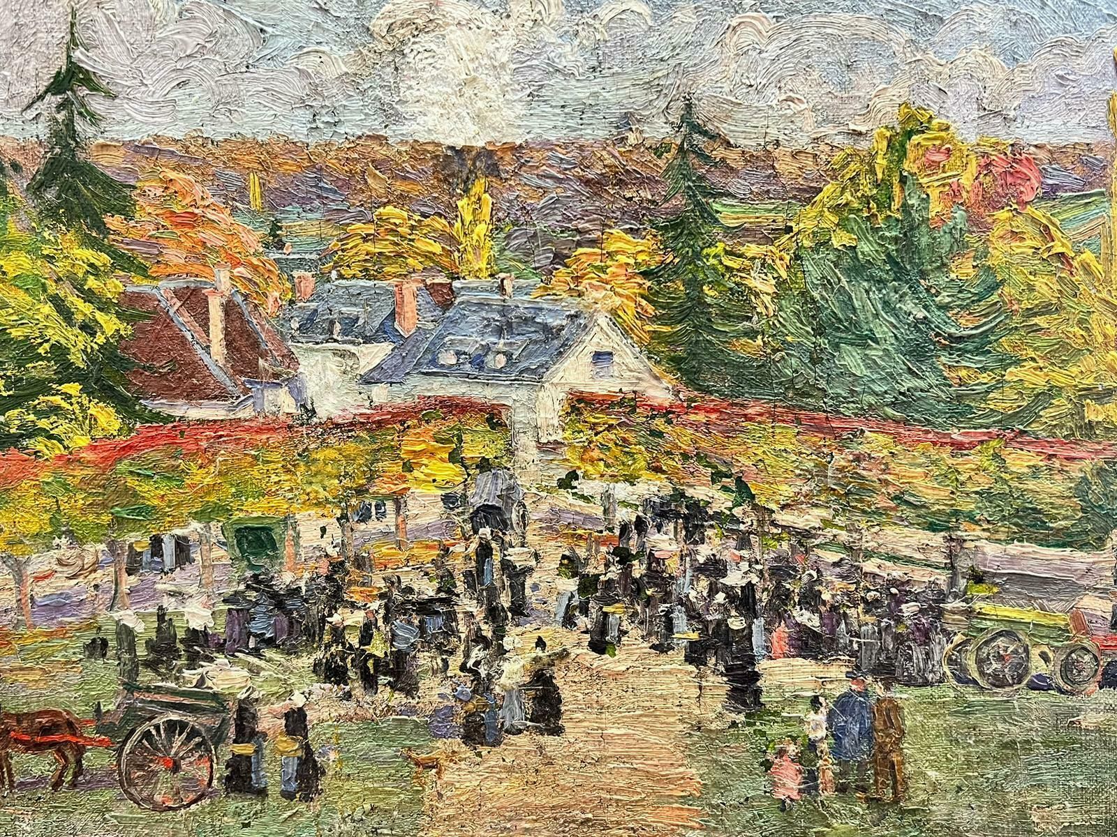 Suzanne Crochetvillage Fete Market Gathering 1930's French Post Impressionist Oil Paintingc. 1930's photo vinterior