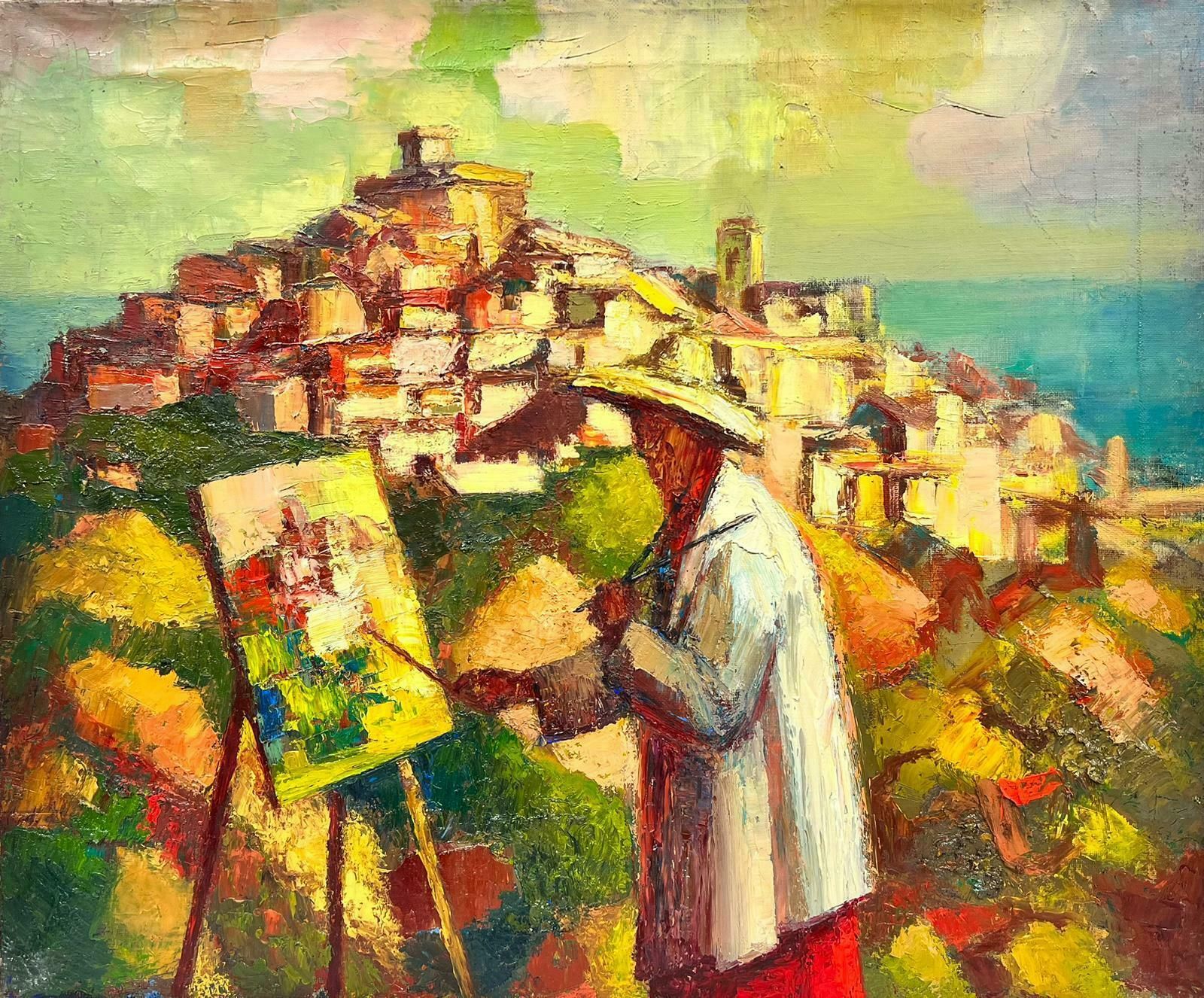 Josine Vignon1950's French Post Impressionist Cubist Oil Artist Painting At Easel In Provence1950's