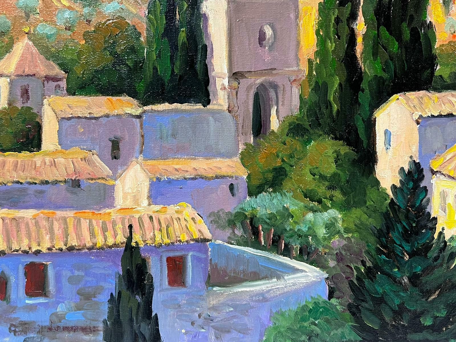Georges Bordonovecontemporary French Impressionist Oil Cypress Trees Provence Village Landscape photo Art
