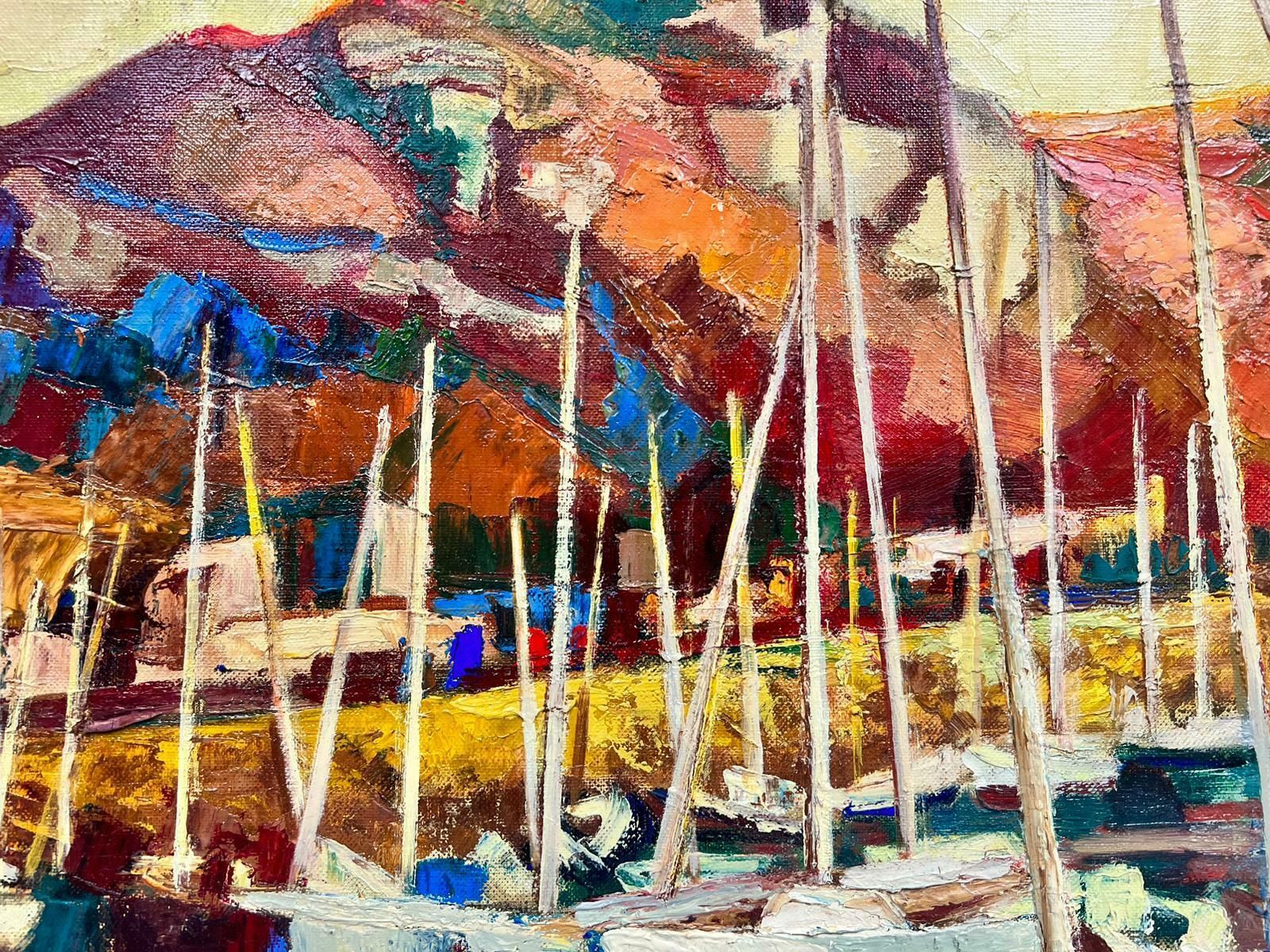 Josine Vignonsunset Over Provence Harbour Post Impressionist Signed Oil 1960's photo for sale