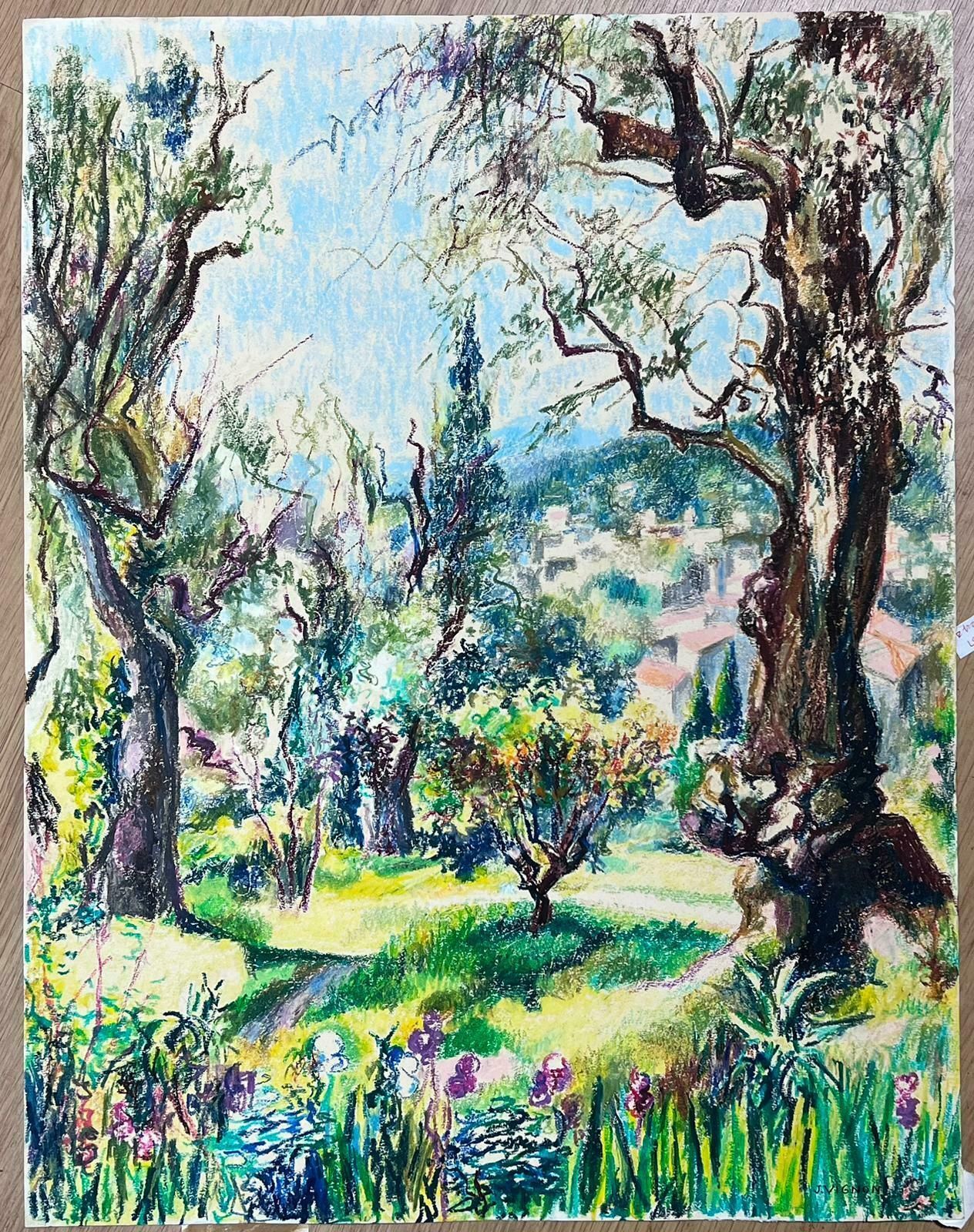 Josine Vignon1950s French Post Impressionist Bright Pastel Summer Garden Landscape Provence1950s photo furniture