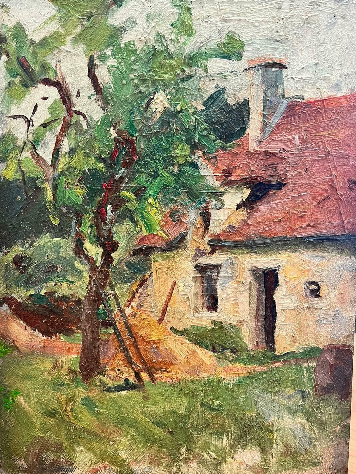 Suzanne Crochet1930s French Post Impressionist Oil Painting   Rural Cottage With Ladder To Treec. 1930's photo Art