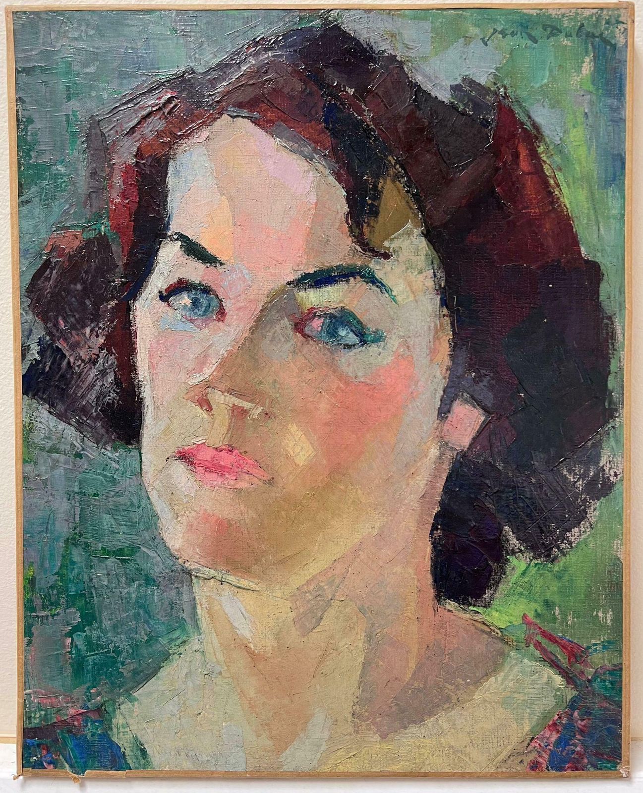 Jean Dulacfine Mid 20th Century French Post Impressionist Oil Painting Portrait Of Lady1950's photo furniture
