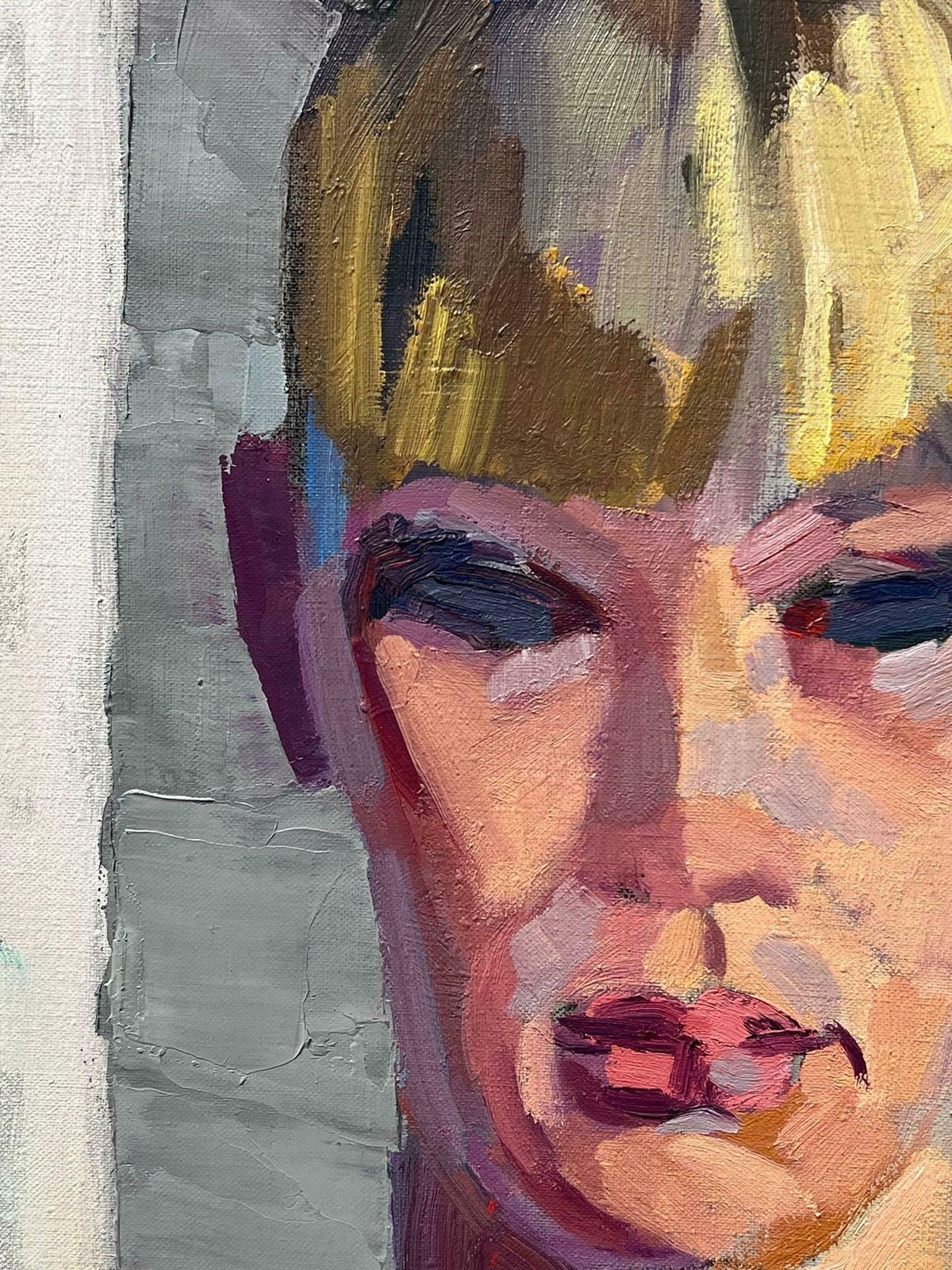 Jean Dulacsuperb 1950s French Post Impressionist Oil Painting Portrait Stylish Blonde Lady1950's photo vinterior