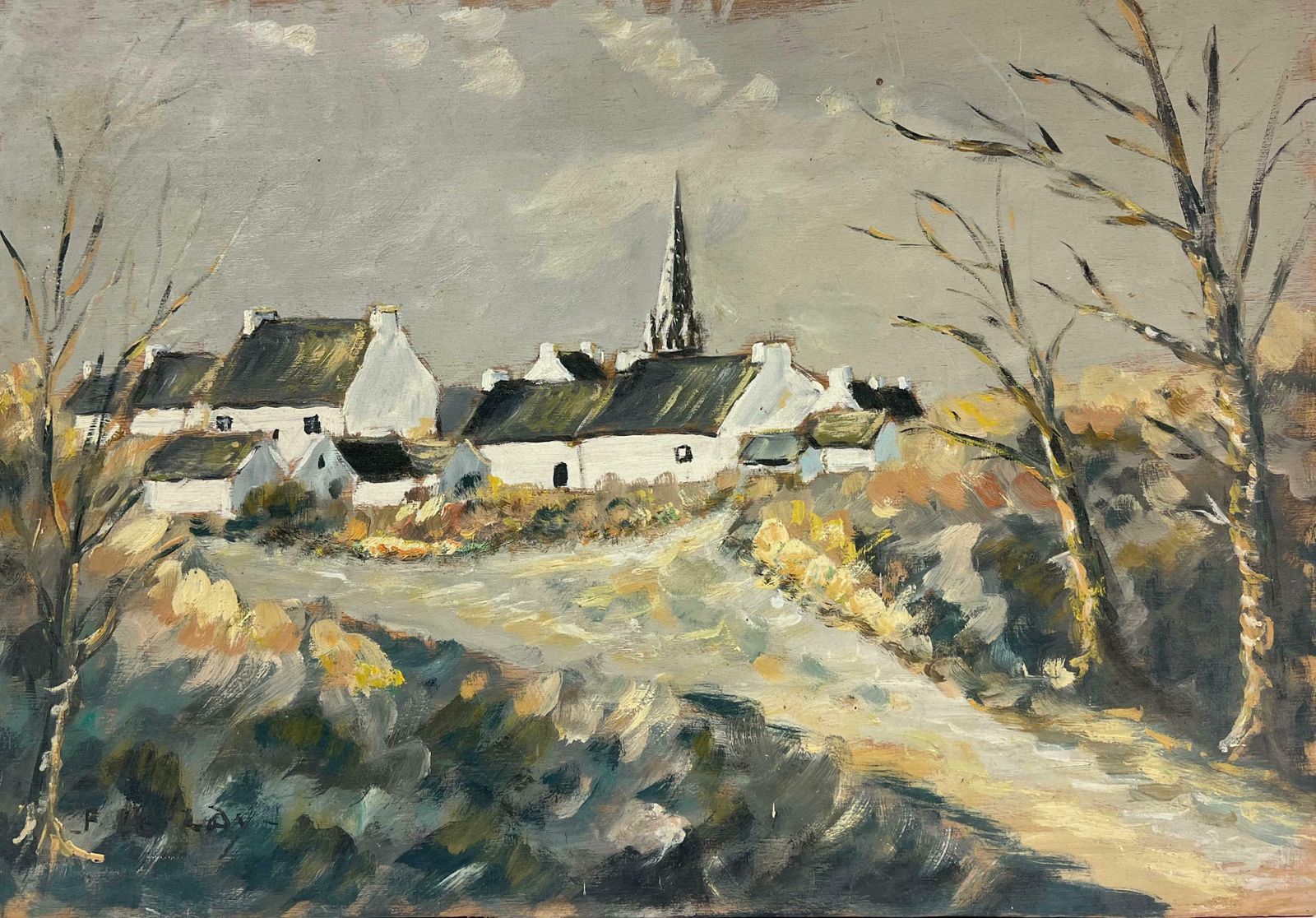 Fanch Lelquiet Rustic Village Track In Winter Peaceful Oil Landscape Painting 20th Century