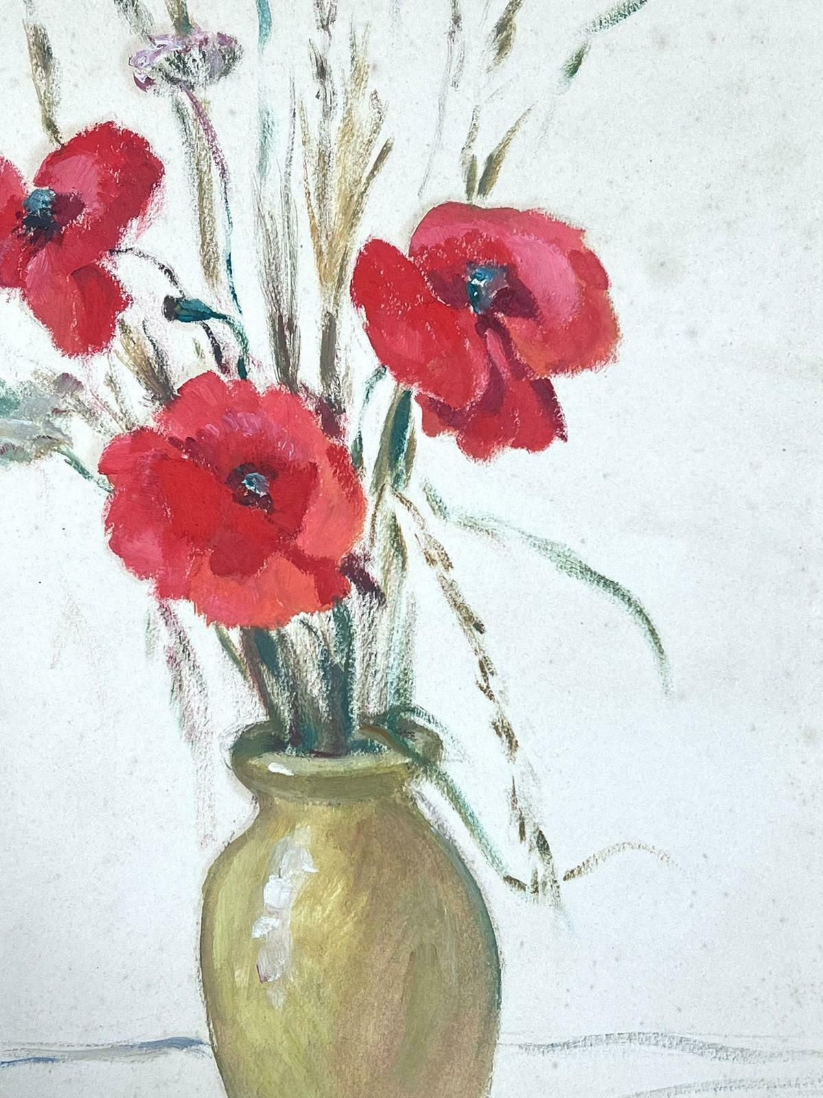 Louise Alix1930's French Impressionist Painting Three Red Poppies In Vase1930's photo furniture