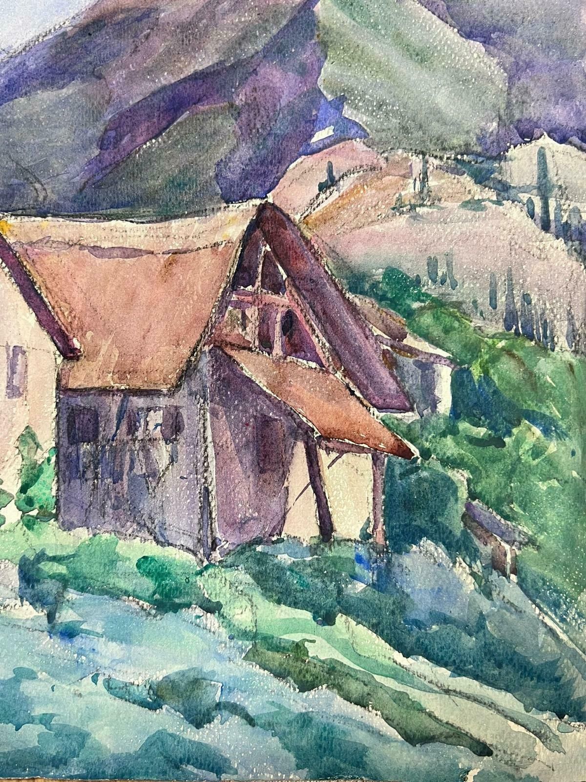 Louise Alixhouses In The Mountains 1930's French Impressionist Watercolour  1940's photo for sale